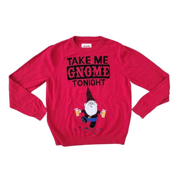 Men's Red Ugly Christmas Sweater "Take Me Gnome Tonight" gnome beer drinking L - Picture 2 of 7